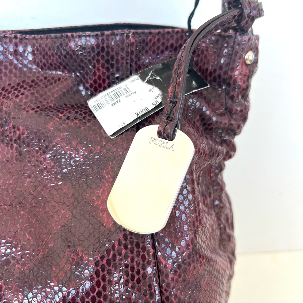 FURLA NEW Burgundy Snake Python Embossed Leather Single Handle Hobo Shoulder Bag - Picture 3 of 16